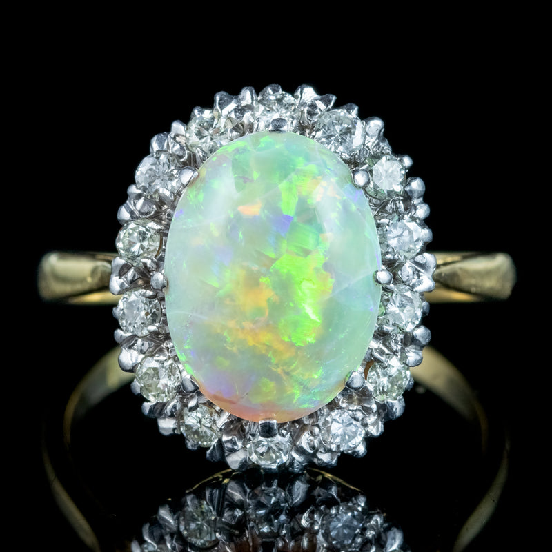 Antique Victorian Opal Diamond Cluster Ring 5ct Opal