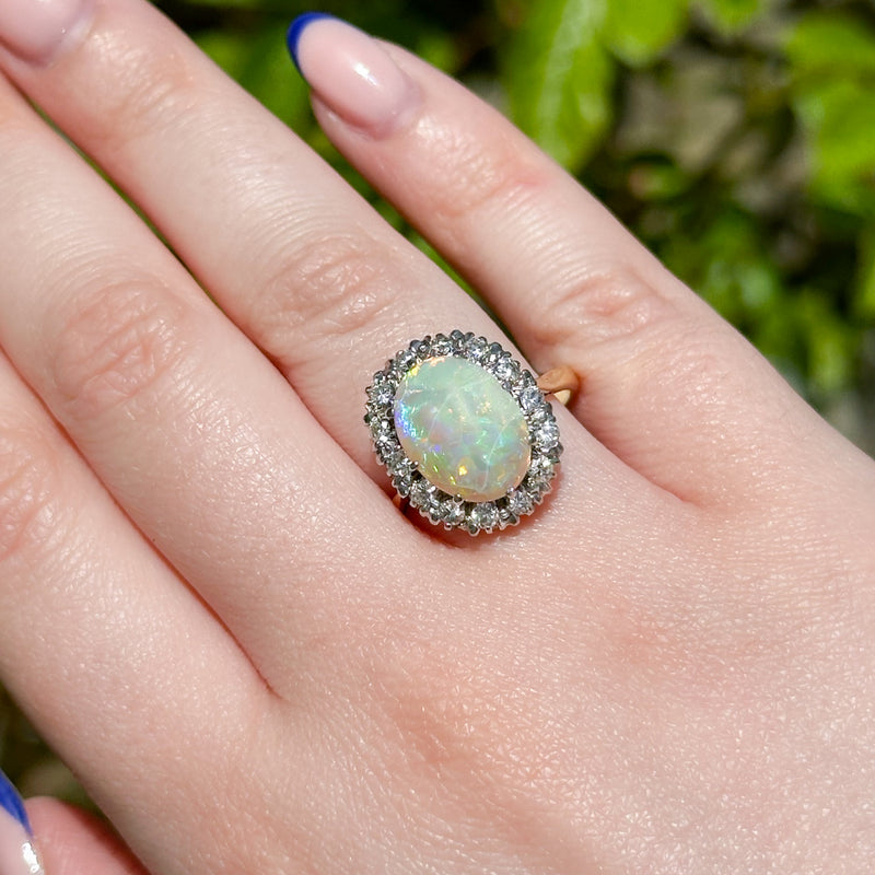 Antique Victorian Opal Diamond Cluster Ring 5ct Opal