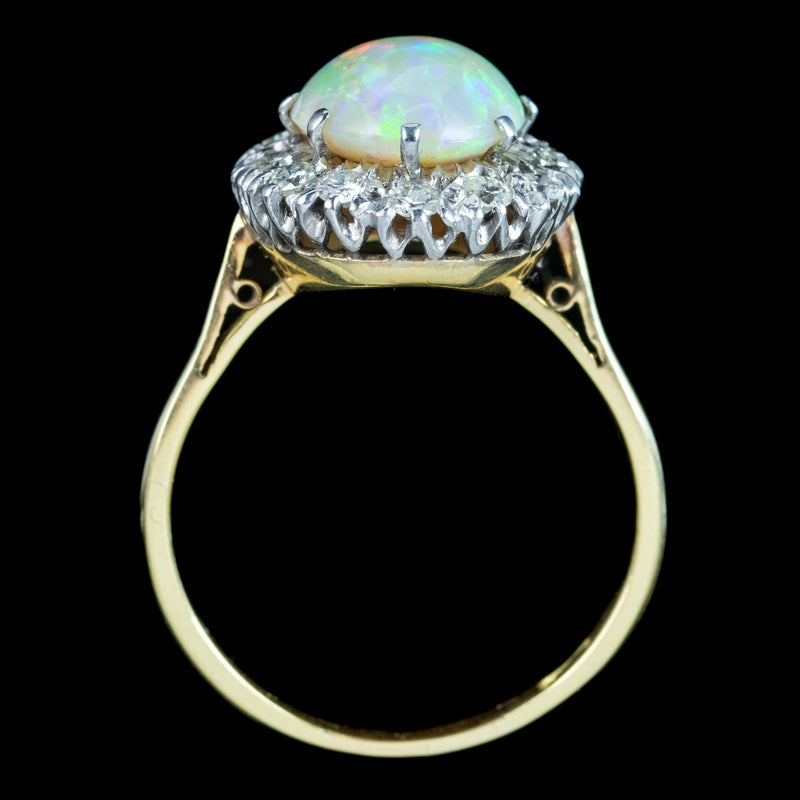 Antique Victorian Opal Diamond Cluster Ring 5ct Opal