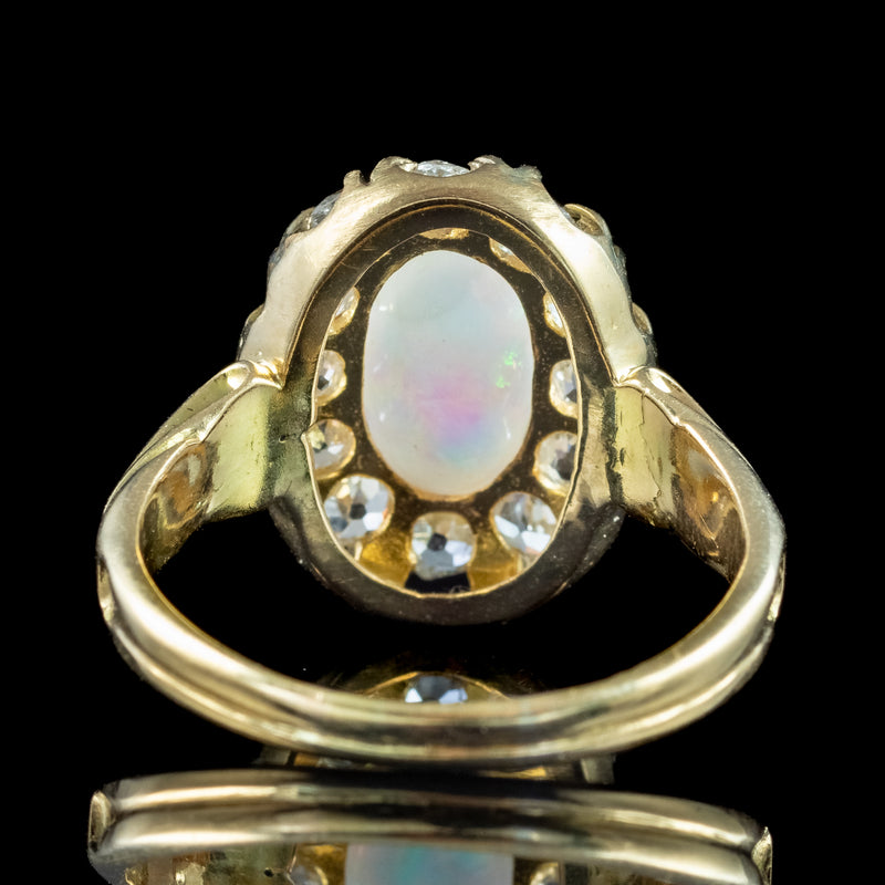 Antique Victorian Opal Diamond Cluster Ring 1ct Natural Opal