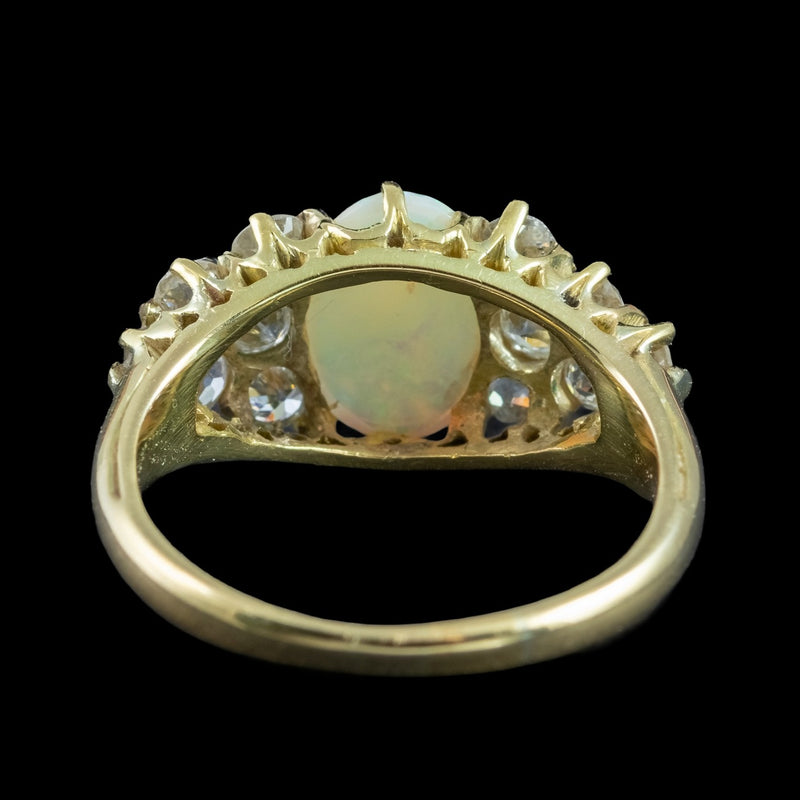 Antique Victorian Opal Diamond Cluster Ring 1.1ct Opal