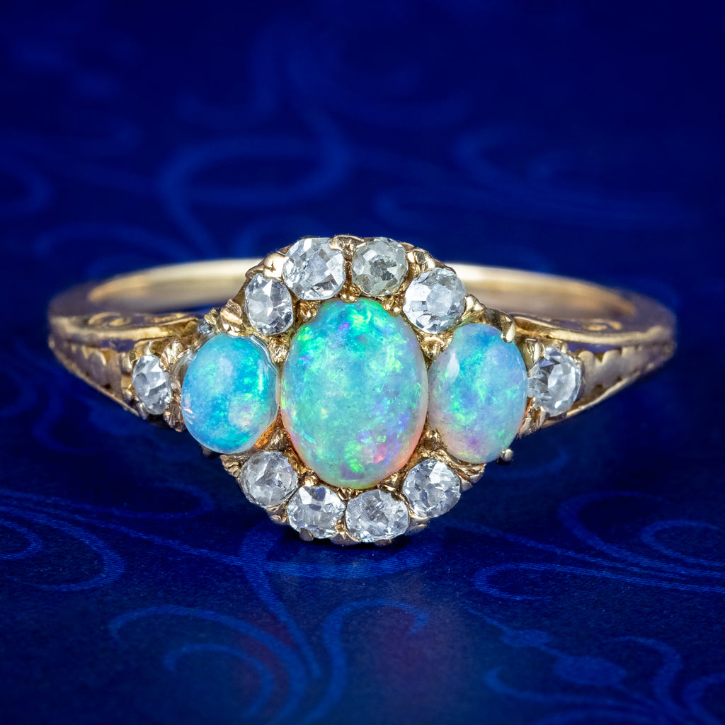 Antique Victorian Opal Diamond Cluster Ring Opal – Antique