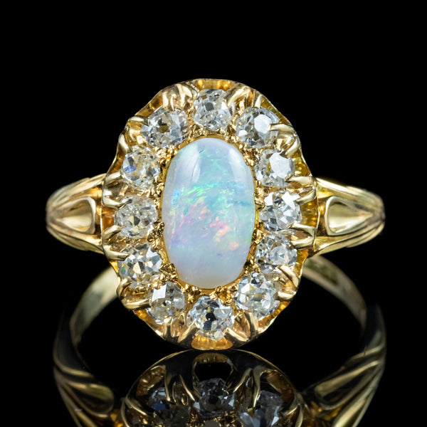 Antique Victorian Opal Diamond Cluster Ring 1ct Natural Opal