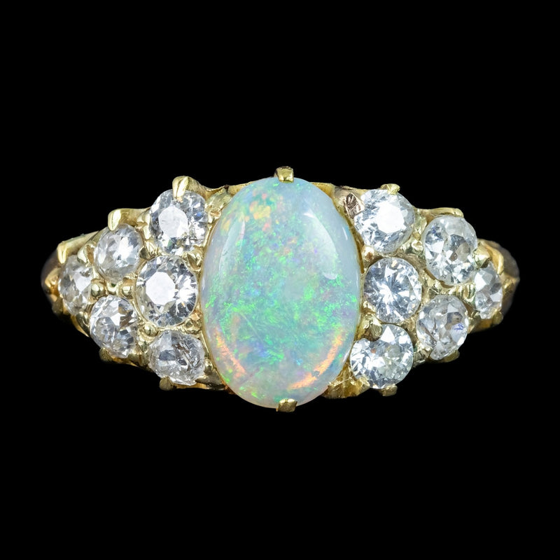 Antique Victorian Opal Diamond Cluster Ring 1.1ct Opal