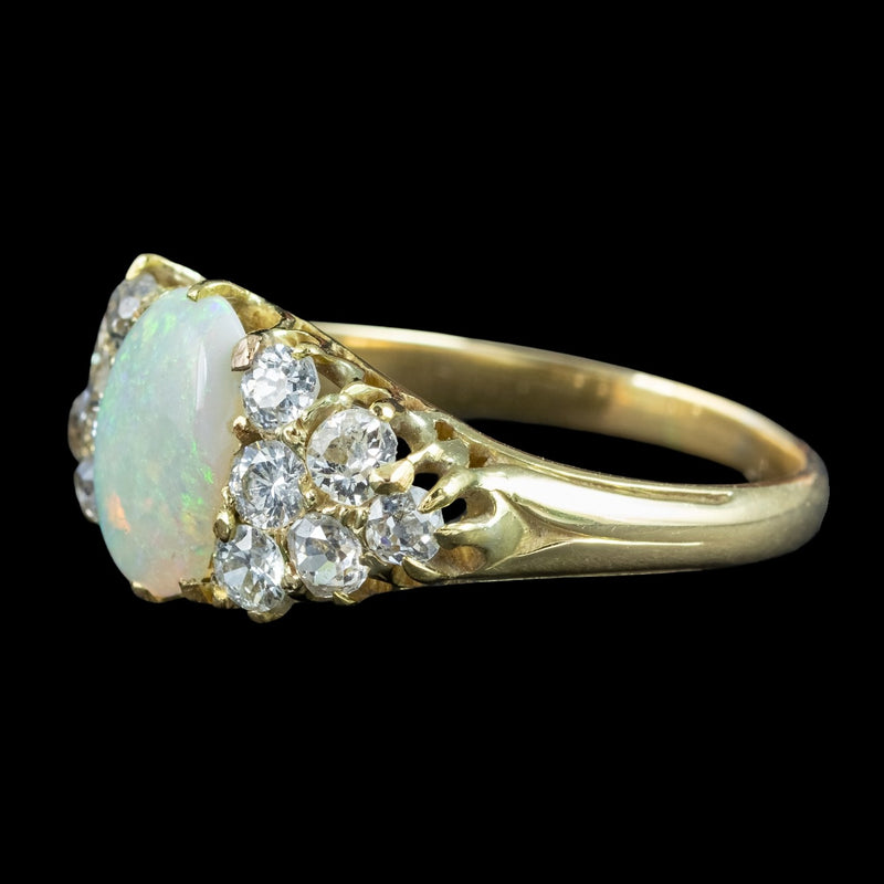 Antique Victorian Opal Diamond Cluster Ring 1.1ct Opal