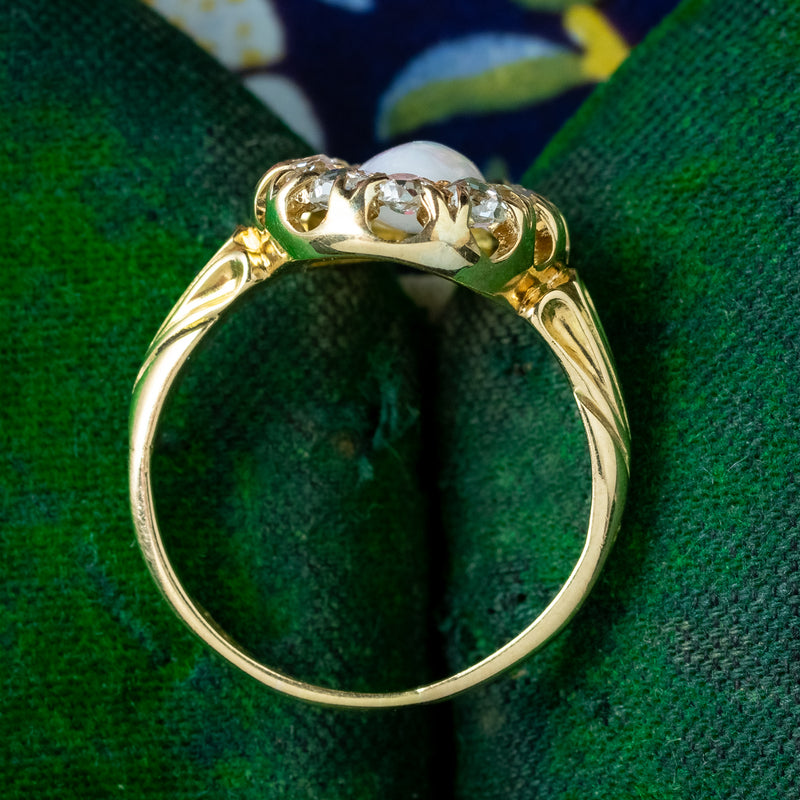 Antique Victorian Opal Diamond Cluster Ring 1ct Natural Opal
