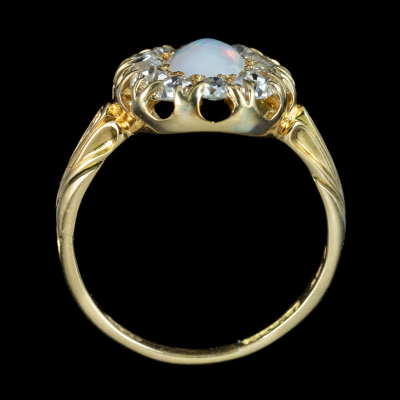 Antique Victorian Opal Diamond Cluster Ring 1ct Natural Opal