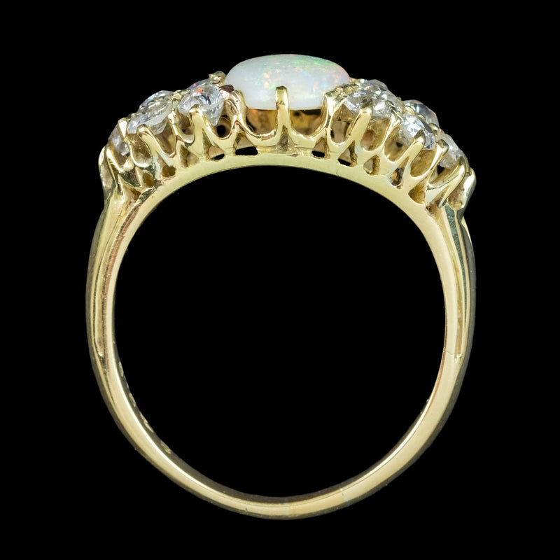 Antique Victorian Opal Diamond Cluster Ring 1.1ct Opal