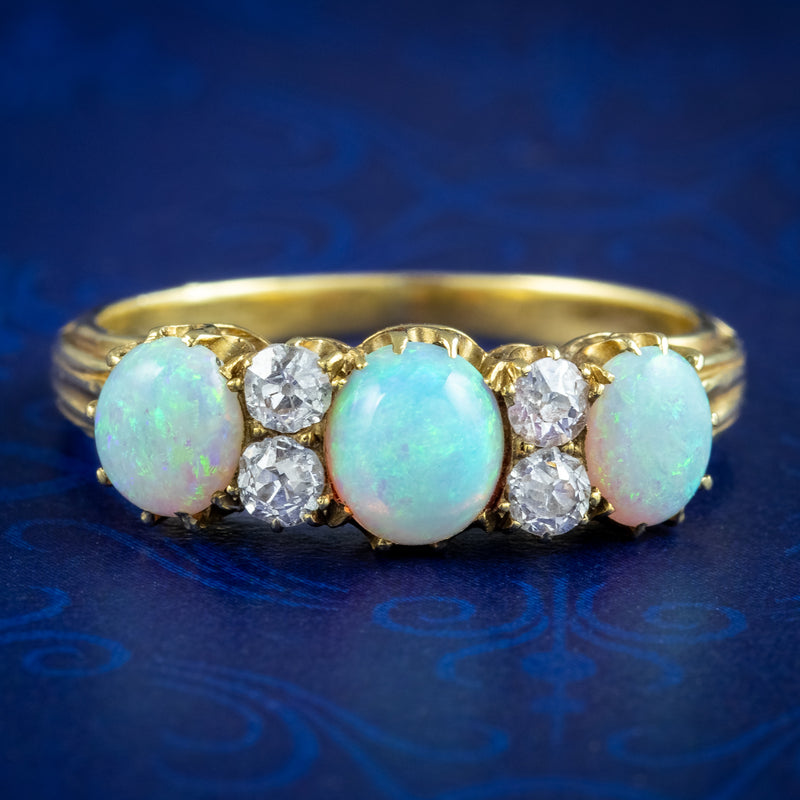 Antique Victorian Opal Diamond 14k Yellow Gold Ring Size 5.75 | Chairish