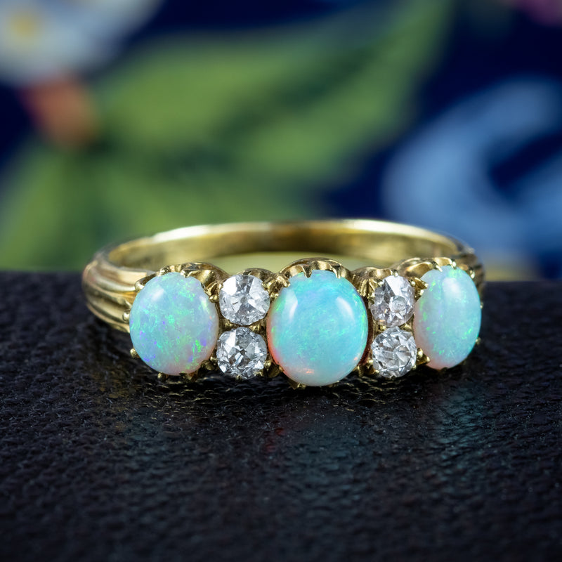 Antique Victorian Opal Diamond Ring 1ct Of Opal