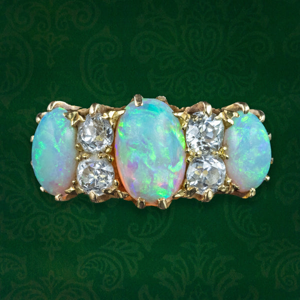 Antique Victorian Opal Diamond Ring 2.5ct Of Opal