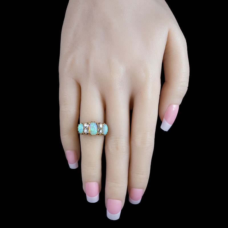 Antique Victorian Opal Diamond Ring 2.5ct Of Opal