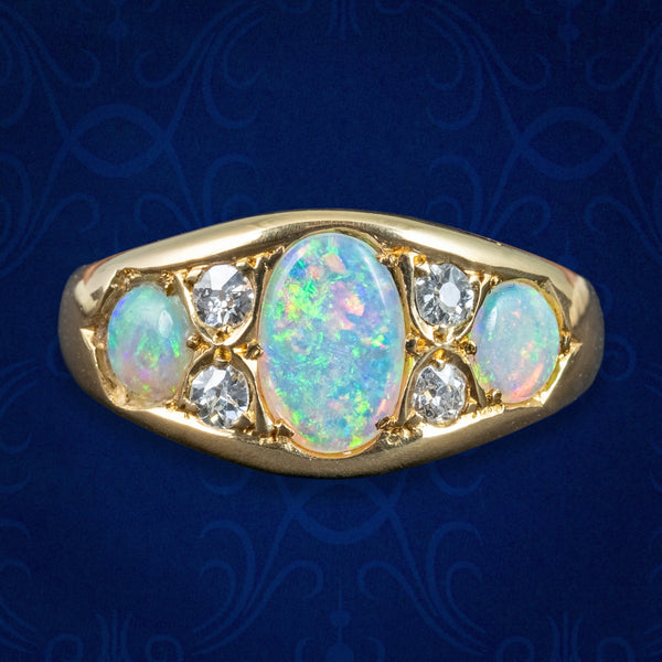Antique Victorian Opal Diamond Ring Dated 1886