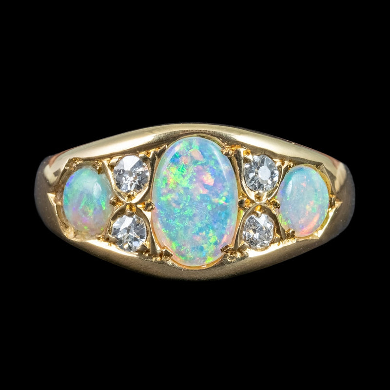 Antique Victorian Opal Diamond Ring Dated 1886