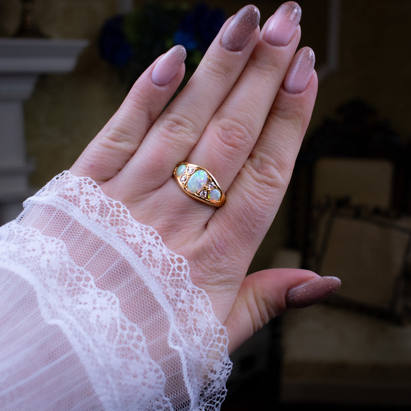 Antique Victorian Opal Diamond Ring Dated 1886