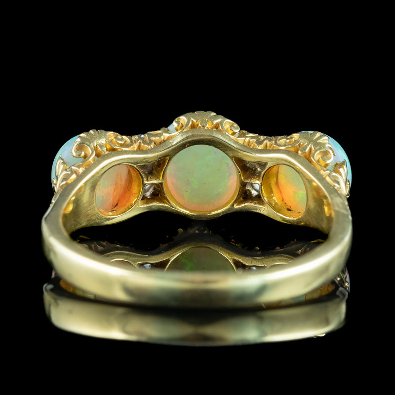 Antique Victorian Opal Diamond Trilogy Ring 2.8ct Opal