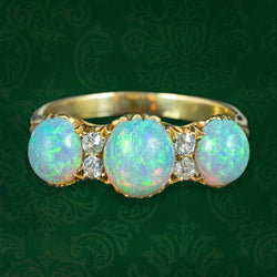 Antique Victorian Opal Diamond Trilogy Ring 2.8ct Opal