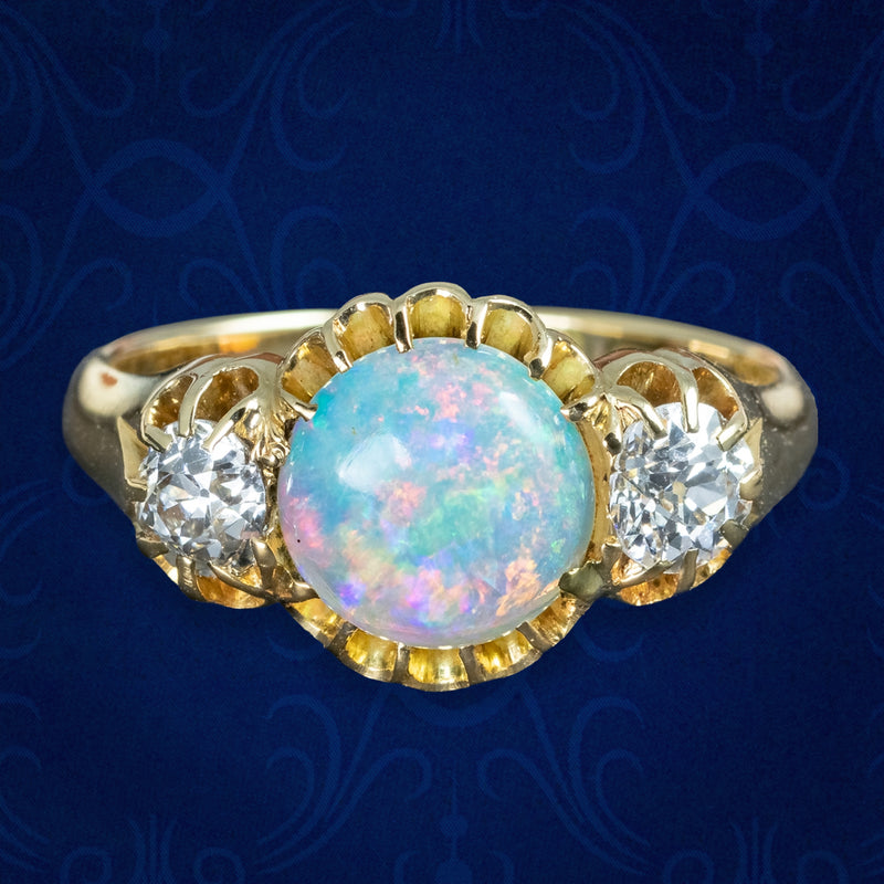 Antique Victorian Opal Diamond Trilogy Ring 