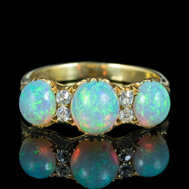 Antique Victorian Opal Diamond Trilogy Ring 2.8ct Opal
