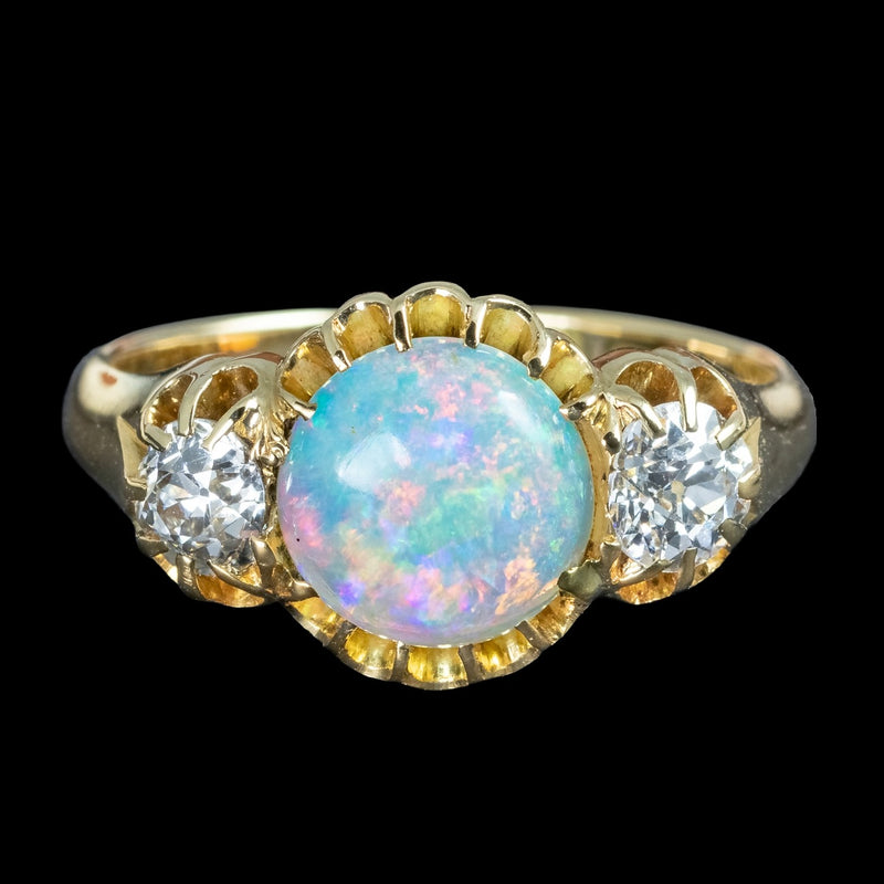 Antique Victorian Opal Diamond Trilogy Ring 