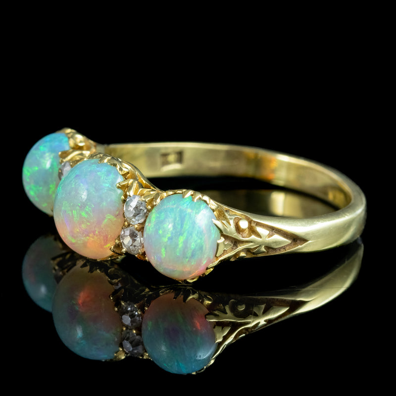 Antique Victorian Opal Diamond Trilogy Ring 2.8ct Opal