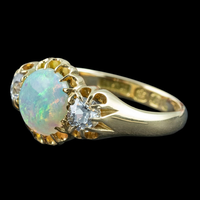 Antique Victorian Opal Diamond Trilogy Ring 