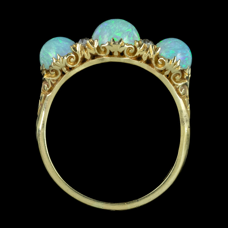 Antique Victorian Opal Diamond Trilogy Ring 2.8ct Opal