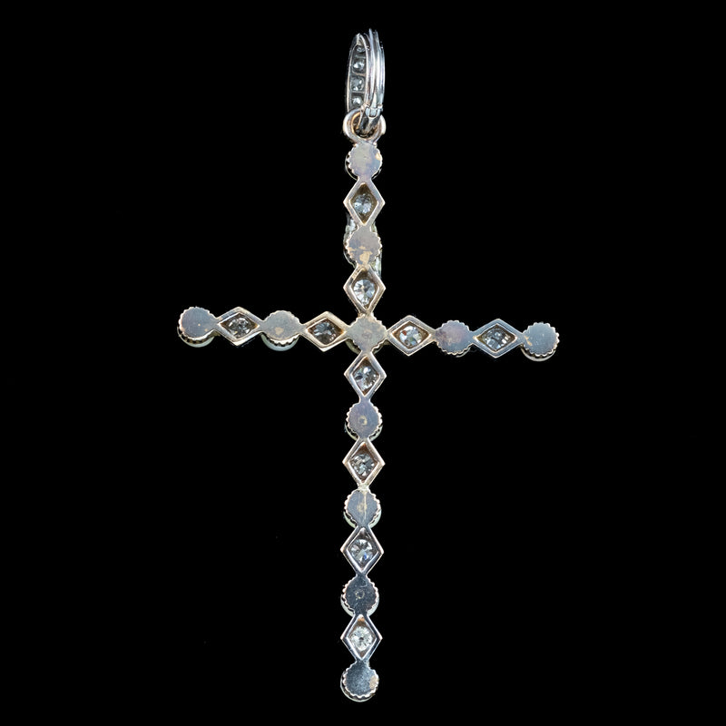 Antique Victorian Pearl Diamond Cross Pendant Silver 18ct Gold