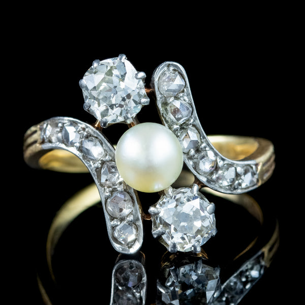 Antique Victorian Pearl Diamond Trilogy Twist Ring 1.8ct Of Diamond