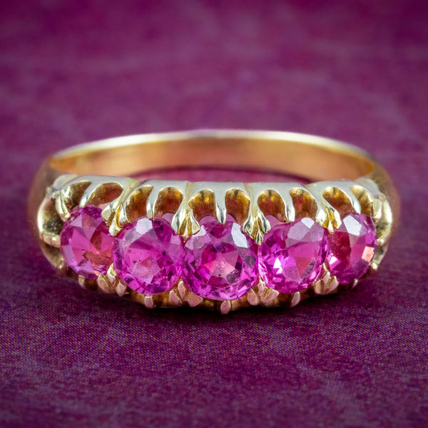 Antique Victorian Pink Sapphire Five Stone Ring 1.7ct Total With Cert 