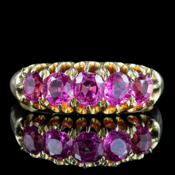 Antique Victorian Pink Sapphire Five Stone Ring 1.7ct Total With Cert 