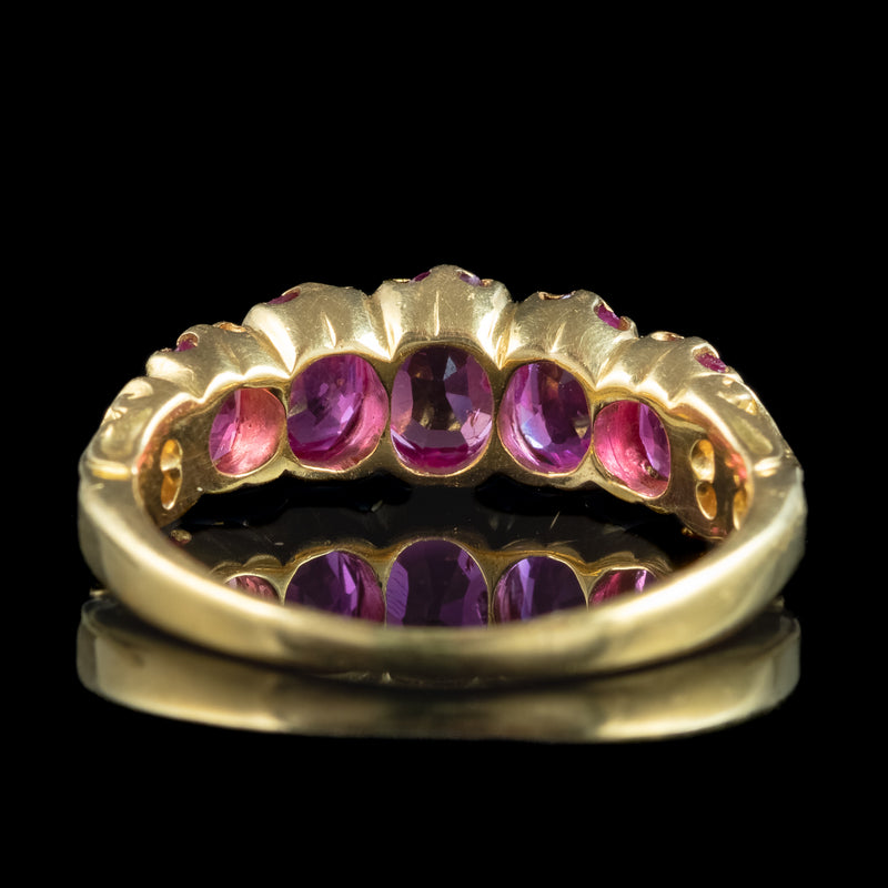 Antique Victorian Pink Sapphire Five Stone Ring 1.9ct Total