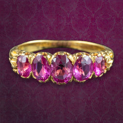 Antique Victorian Pink Sapphire Five Stone Ring 1.9ct Total