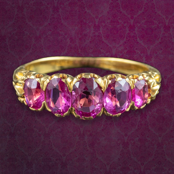 Antique Victorian Pink Sapphire Five Stone Ring 1.9ct Total
