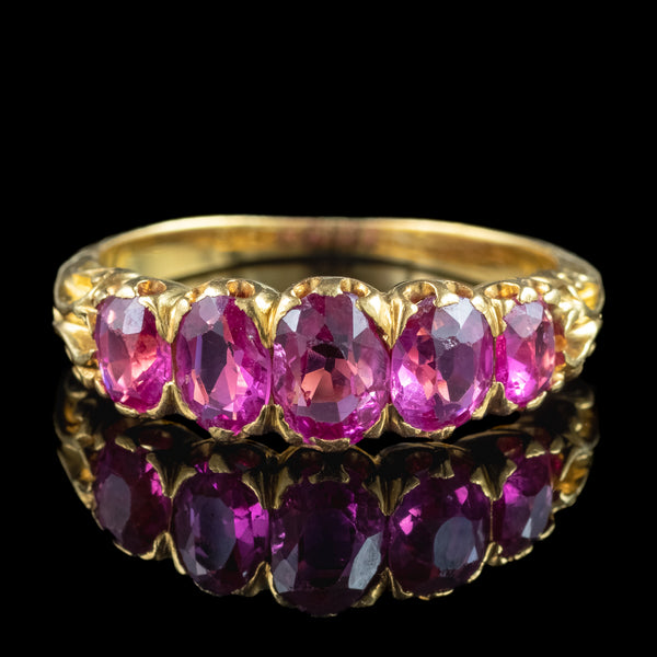 Antique Victorian Pink Sapphire Five Stone Ring 1.9ct Total