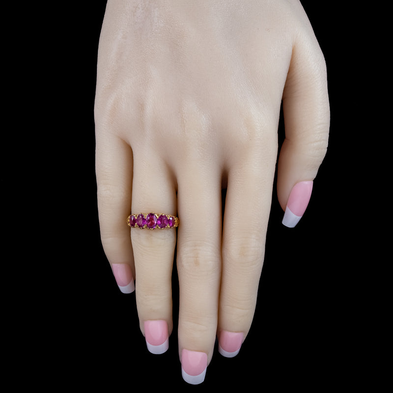 Antique Victorian Pink Sapphire Five Stone Ring 1.9ct Total