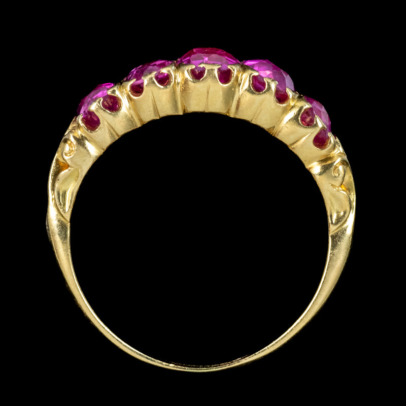 Antique Victorian Pink Sapphire Five Stone Ring 1.9ct Total