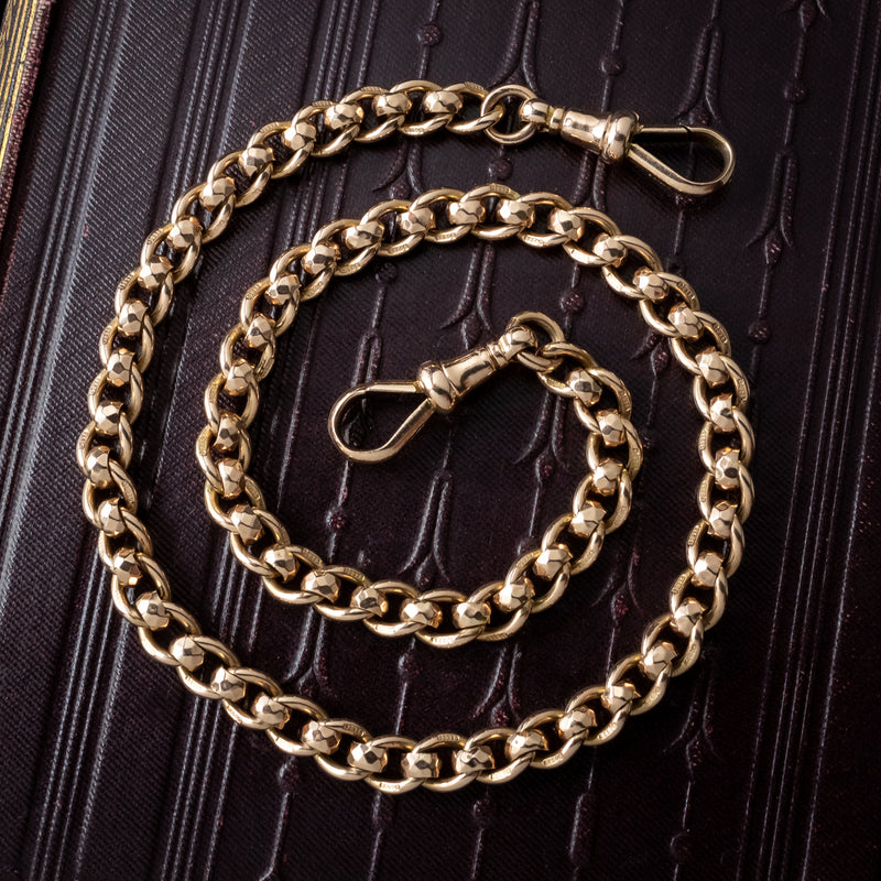 Antique Victorian Rollerball Albert Chain 9ct Gold 