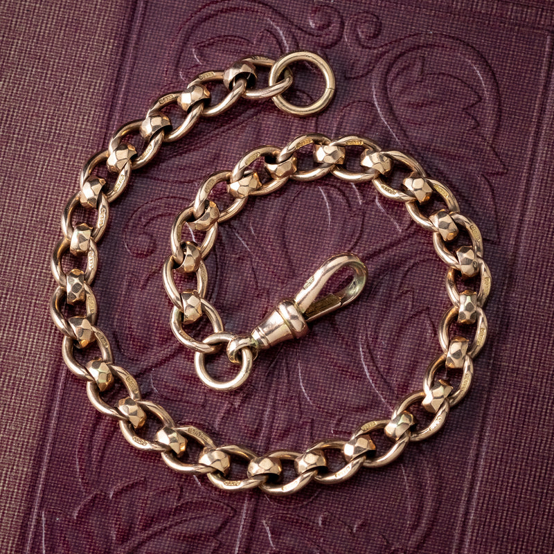 Antique Victorian Rollerball Albert Chain Bracelet 9ct Gold