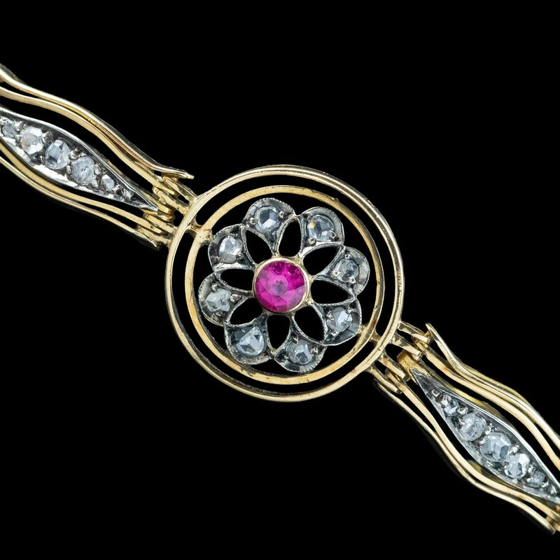 Antique Victorian Ruby Diamond Bracelet 18ct Gold