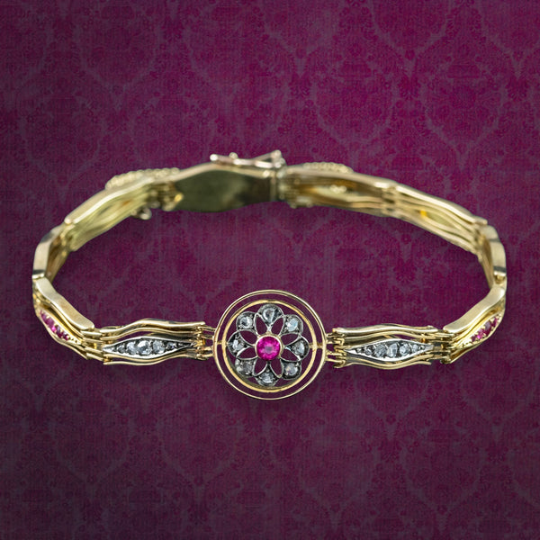 Antique Victorian Ruby Diamond Bracelet 18ct Gold