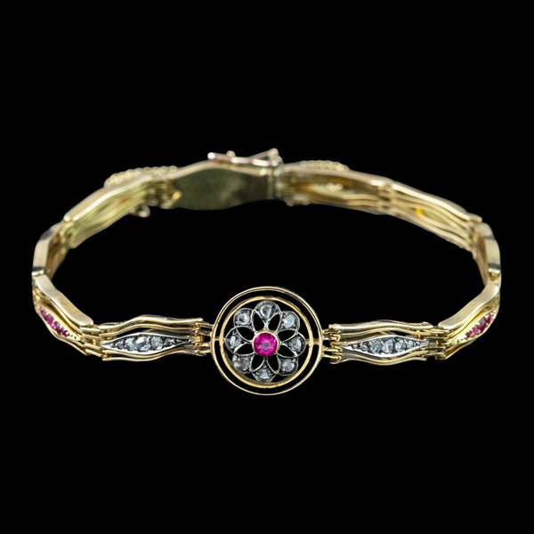 Antique Victorian Ruby Diamond Bracelet 18ct Gold