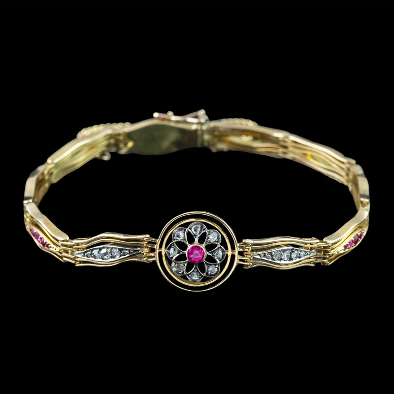 Antique Victorian Ruby Diamond Bracelet 18ct Gold