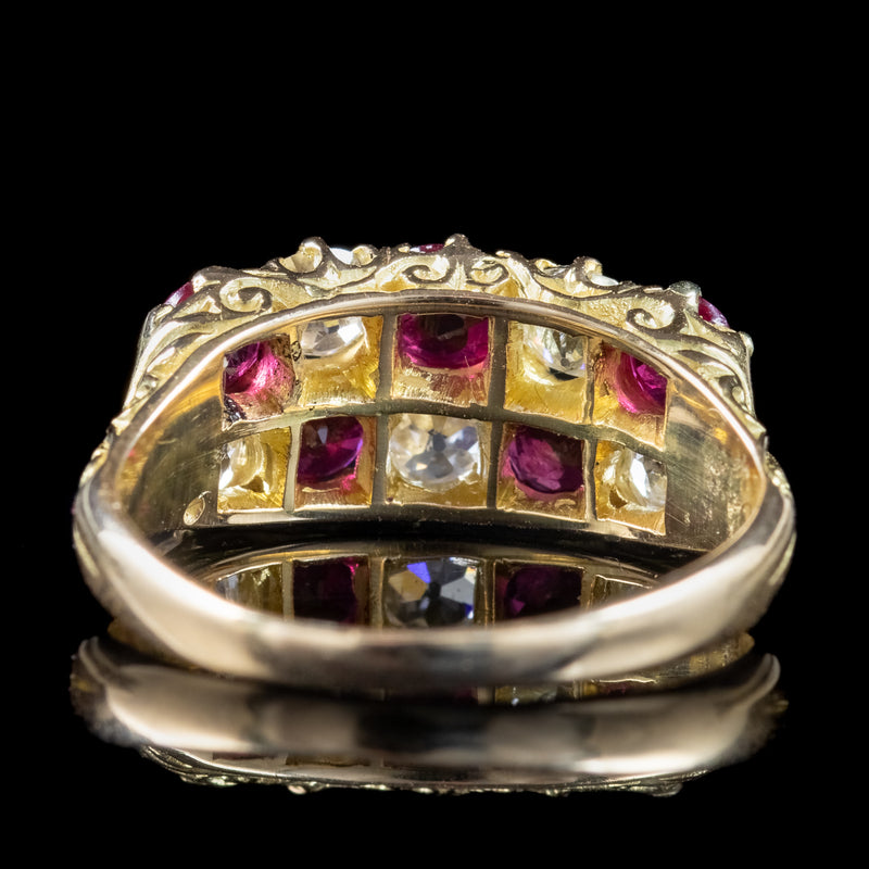 Antique Victorian Ruby Diamond Checkerboard Ring 0.68ct Ruby
