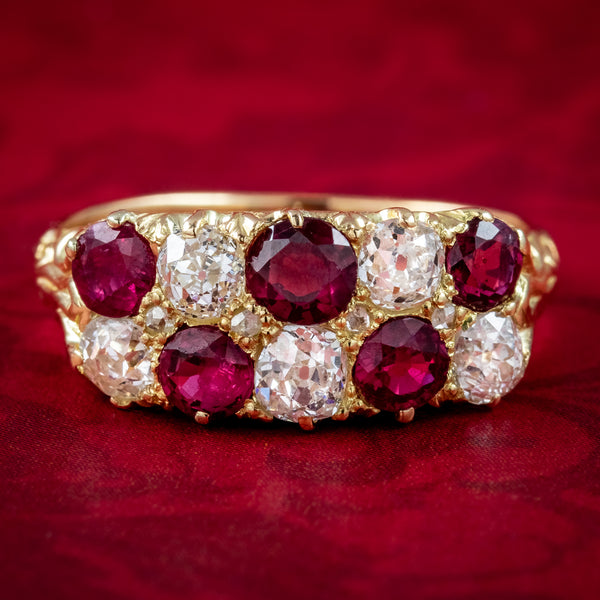 Antique Victorian Ruby Diamond Checkerboard Ring 0.68ct Ruby