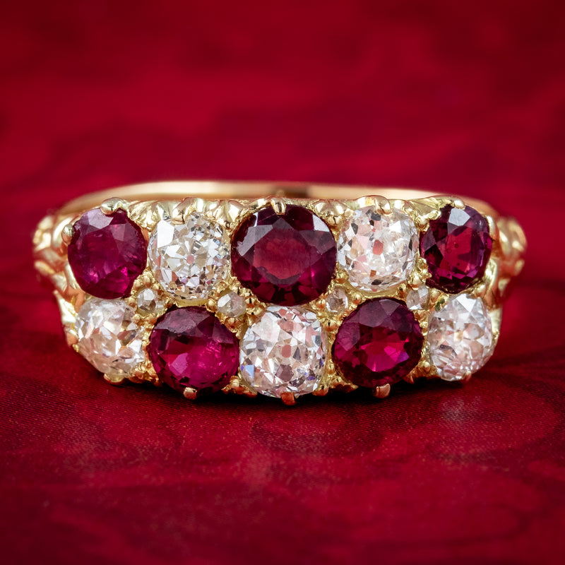 Antique Victorian Ruby Diamond Checkerboard Ring 0.68ct Ruby