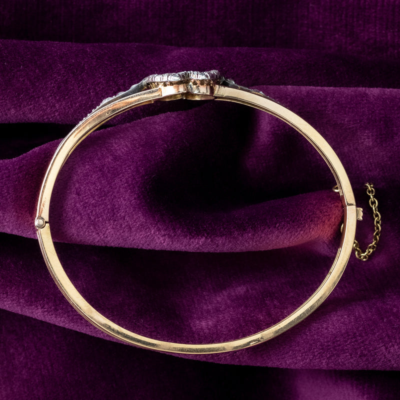 Antique Victorian Ruby Diamond Heart Bangle Silver 18ct Gold 