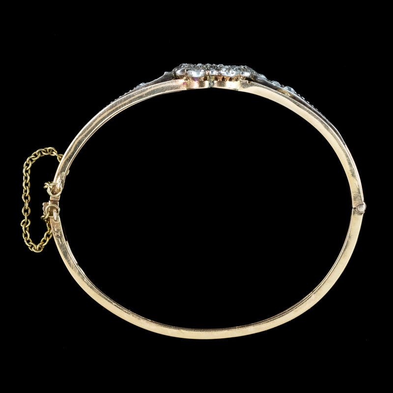 Antique Victorian Ruby Diamond Heart Bangle Silver 18ct Gold 