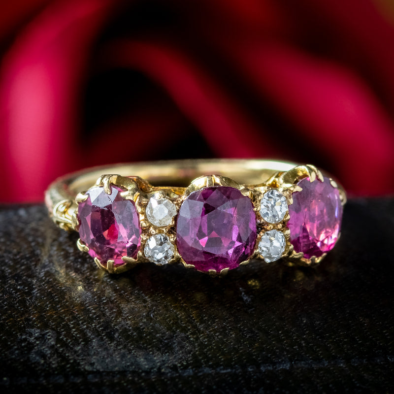 Antique Victorian Ruby Diamond Ring 2.2ct Of Ruby