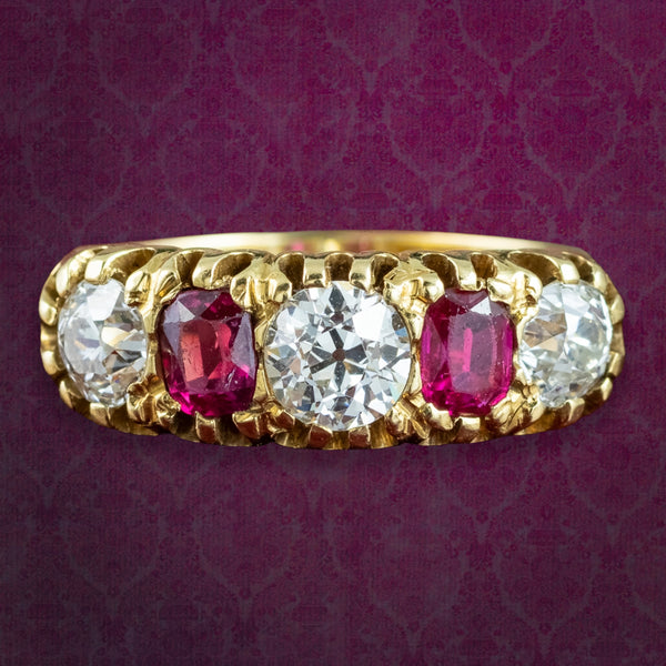 Antique Victorian Ruby Diamond Ring 1.55ct Diamond 